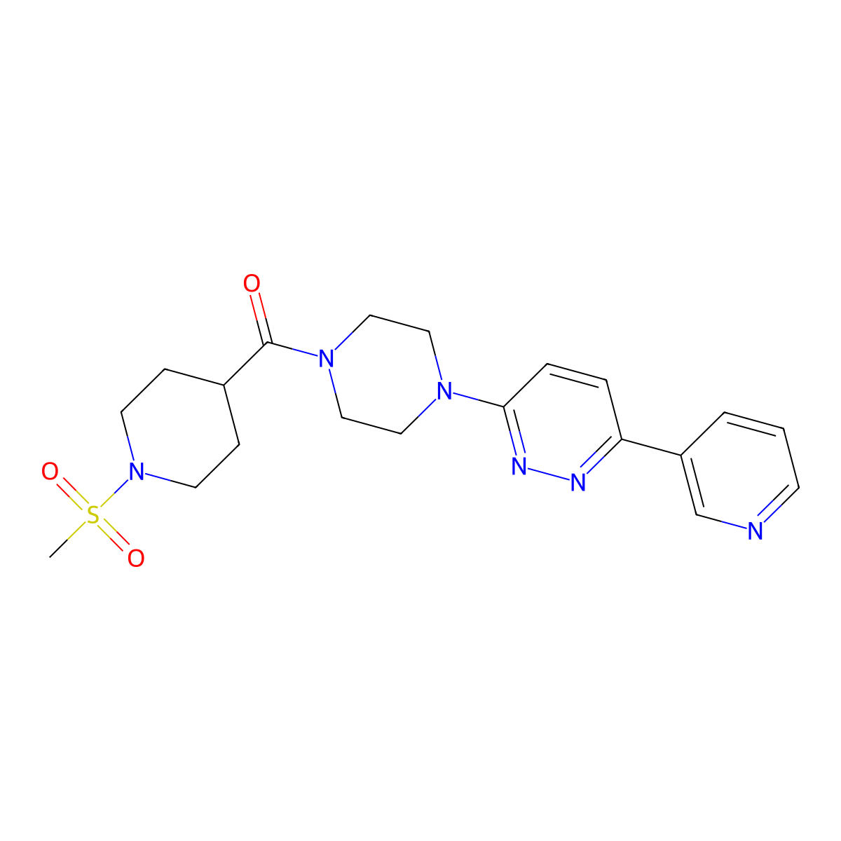 (1-(Methylsulfonyl)piperidin-4-yl)(4-(6-(pyridin-3-yl)pyridazin-3-yl)piperazin-1-yl)methanone molecular structure, CAS 1257551-33-9