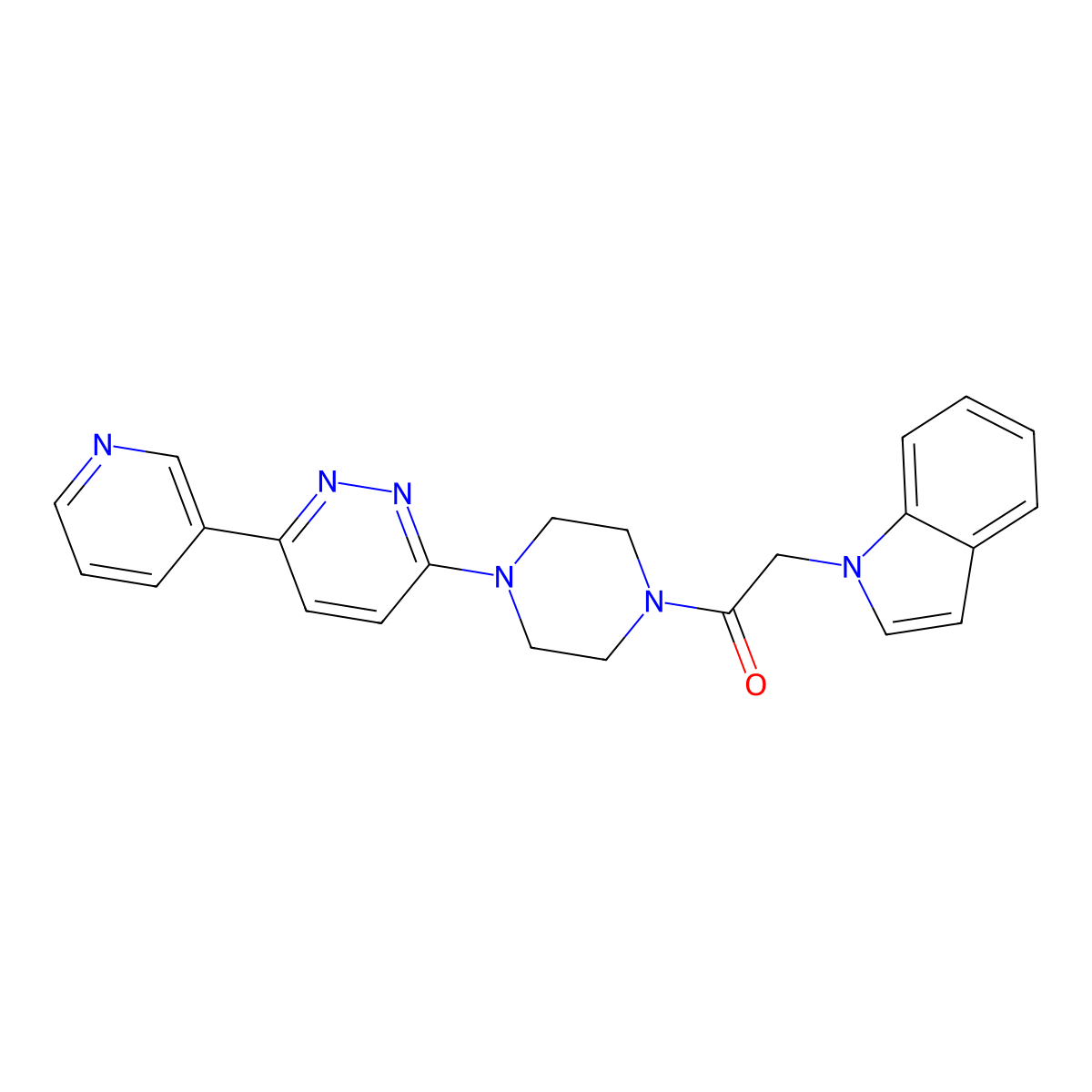 2-(1H-indol-1-yl)-1-(4-(6-(pyridin-3-yl)pyridazin-3-yl)piperazin-1-yl)ethanone molecular structure, CAS 1257551-36-2