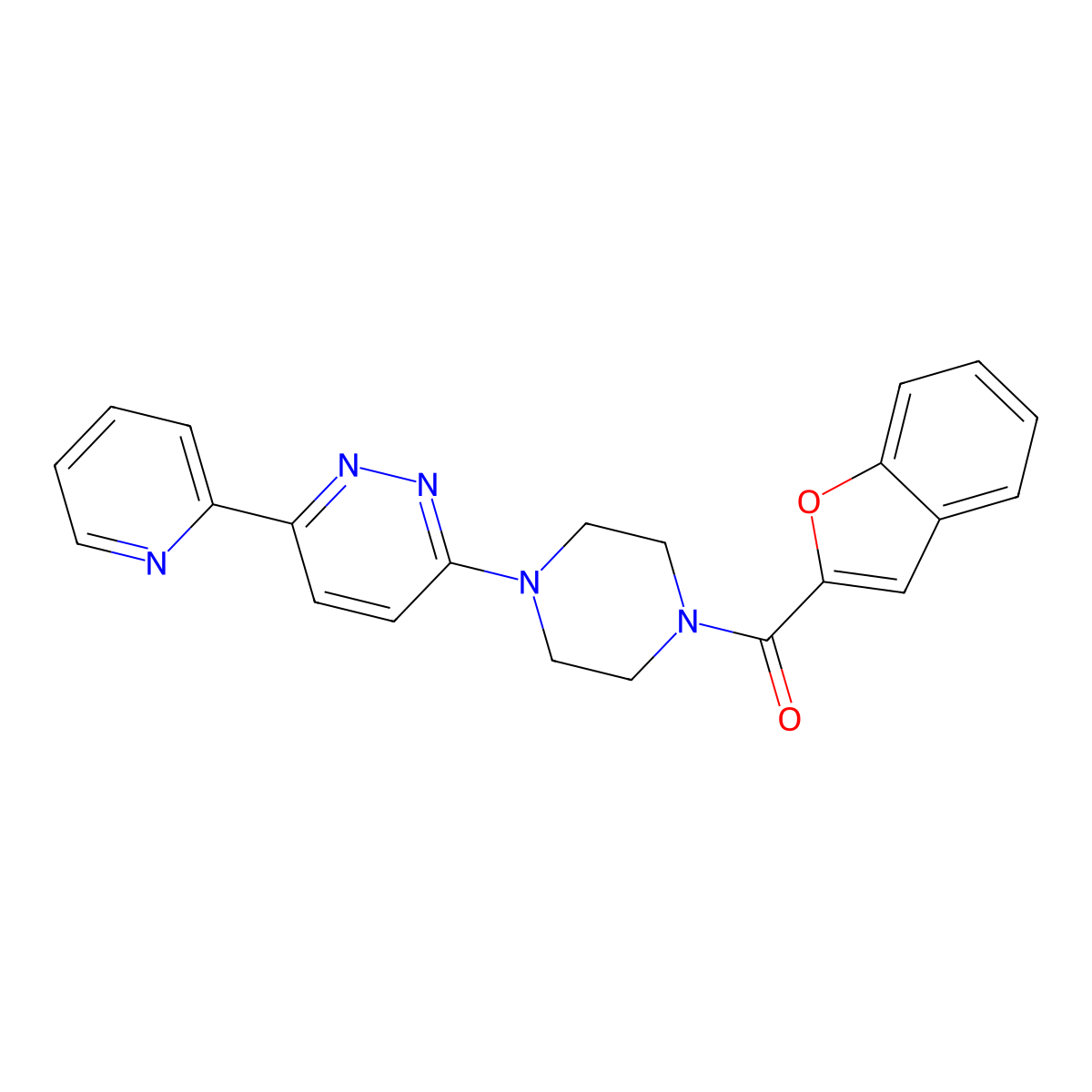 Benzofuran-2-yl(4-(6-(pyridin-2-yl)pyridazin-3-yl)piperazin-1-yl)methanone molecular structure, CAS 1257551-37-3