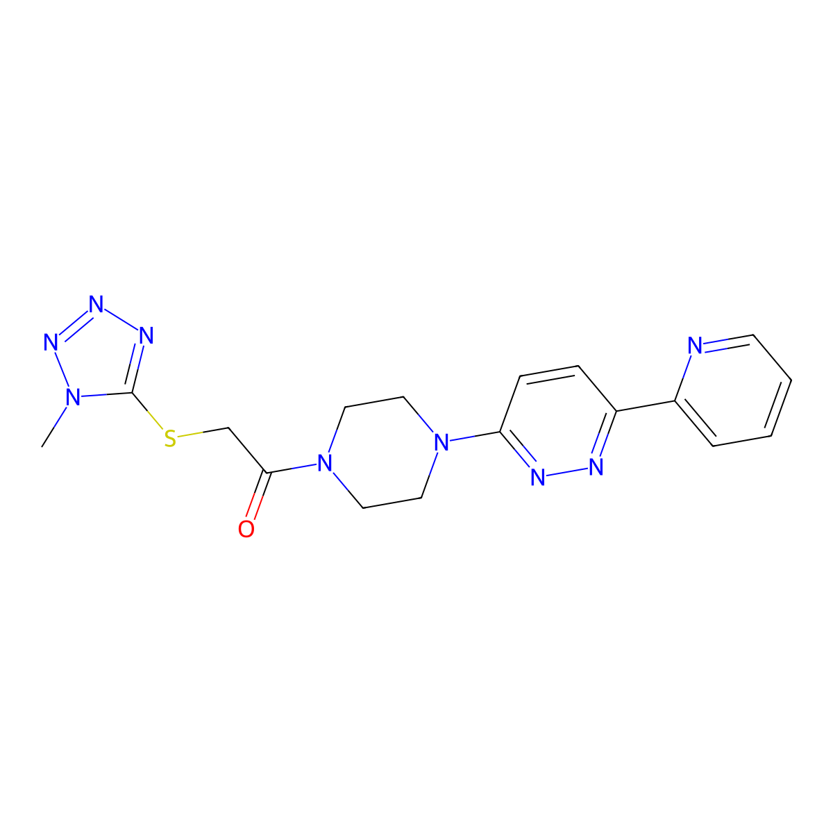 2-((1-methyl-1H-tetrazol-5-yl)thio)-1-(4-(6-(pyridin-2-yl)pyridazin-3-yl)piperazin-1-yl)ethanone molecular structure, CAS 1257551-45-3