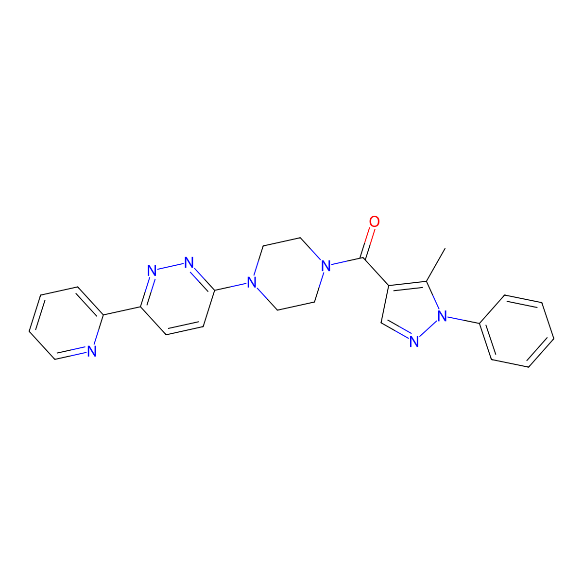 (5-methyl-1-phenyl-1H-pyrazol-4-yl)(4-(6-(pyridin-2-yl)pyridazin-3-yl)piperazin-1-yl)methanone molecular structure, CAS 1257551-51-1