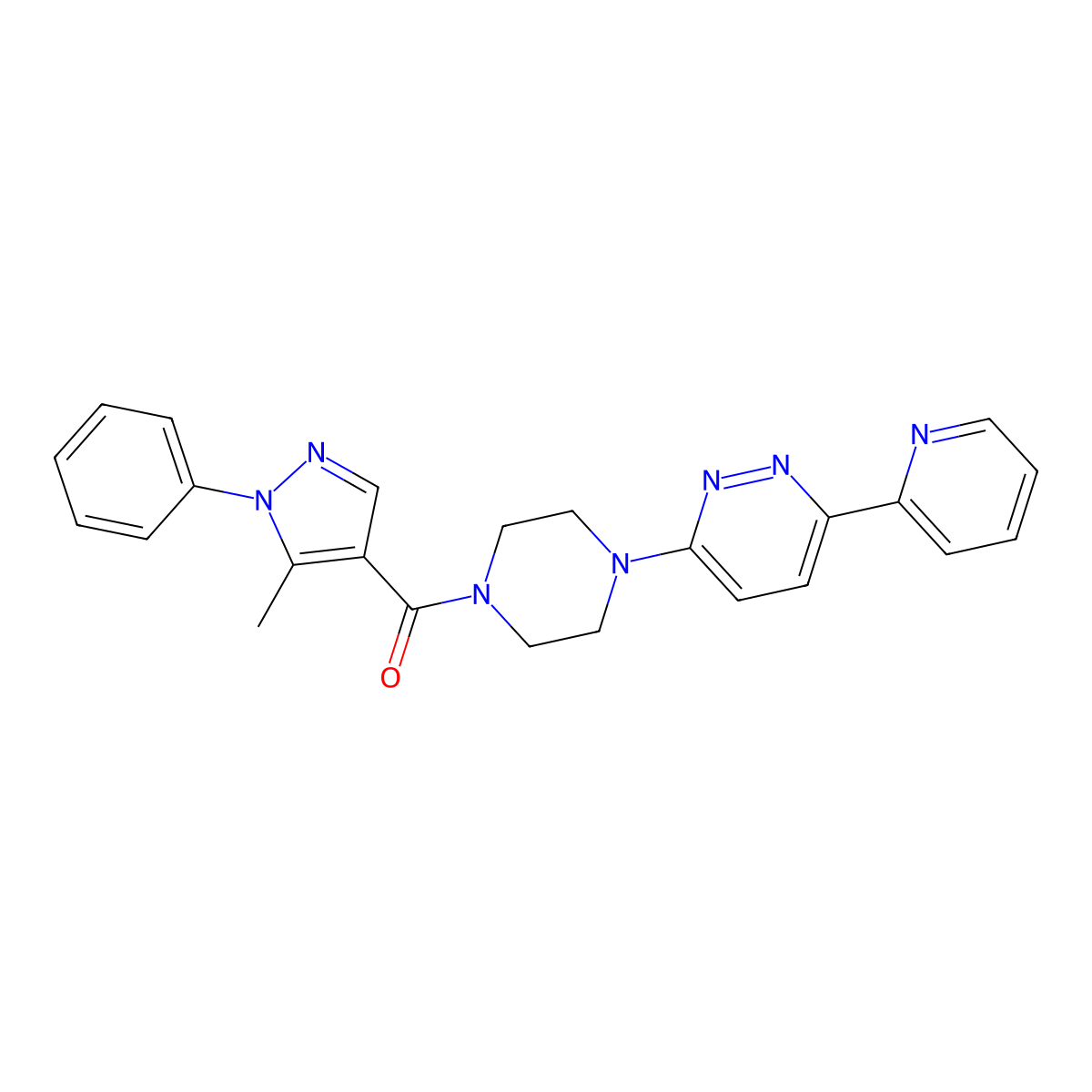 (5-methyl-1-phenyl-1H-pyrazol-4-yl)(4-(6-(pyridin-2-yl)pyridazin-3-yl)piperazin-1-yl)methanone molecular structure, CAS 1257551-51-1