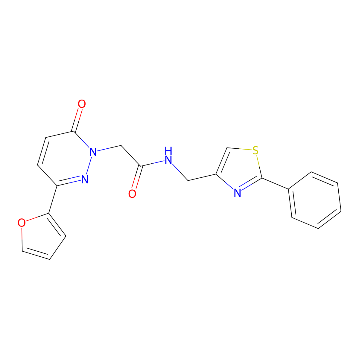 2-(3-(furan-2-yl)-6-oxopyridazin-1(6H)-yl)-N-((2-phenylthiazol-4-yl)methyl)acetamide molecular structure, CAS 1257551-73-7