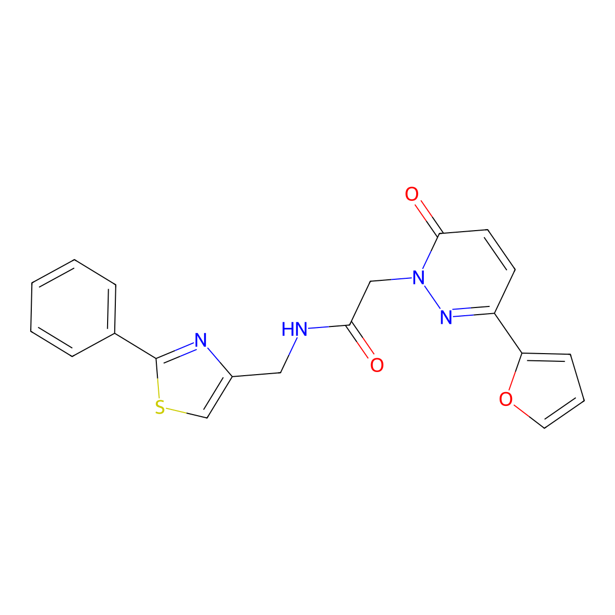 2-(3-(furan-2-yl)-6-oxopyridazin-1(6H)-yl)-N-((2-phenylthiazol-4-yl)methyl)acetamide molecular structure, CAS 1257551-73-7