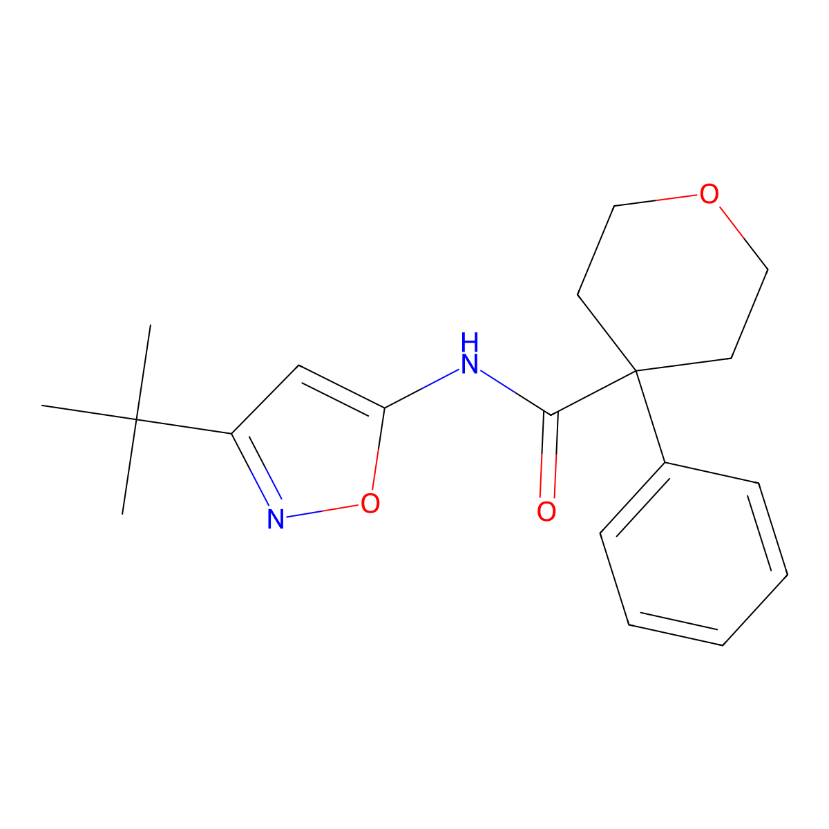N-(3-tert-butyl-1,2-oxazol-5-yl)-4-phenyloxane-4-carboxamide molecular structure, CAS 1257551-88-4