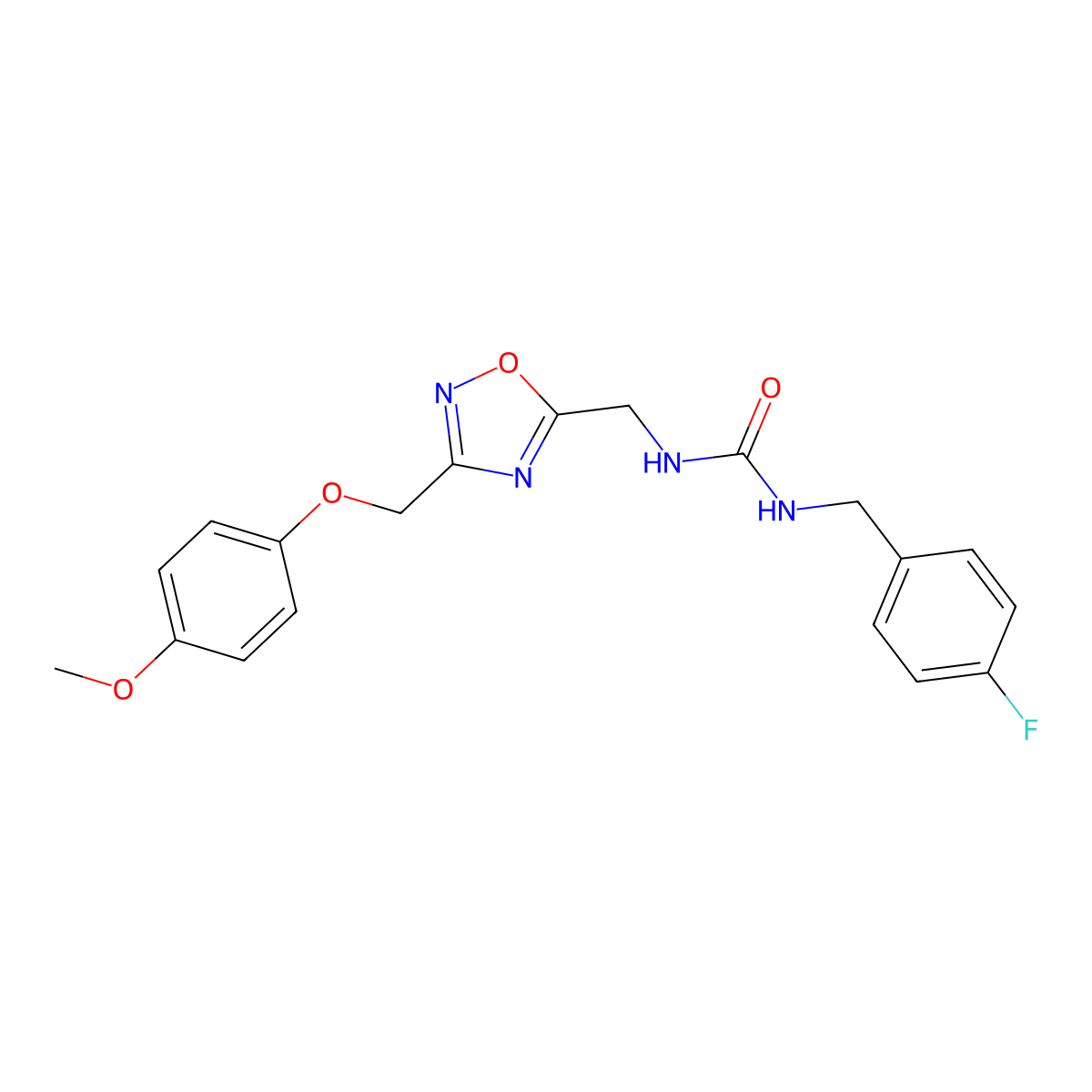 1-(4-Fluorobenzyl)-3-((3-((4-methoxyphenoxy)methyl)-1,2,4-oxadiazol-5-yl)methyl)urea molecular structure, CAS 1257552-02-5