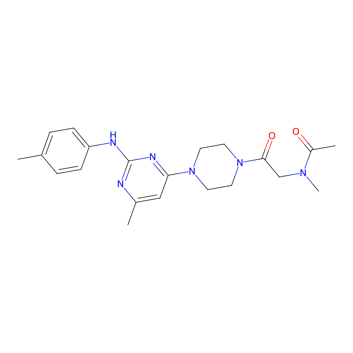N-methyl-N-(2-(4-(6-methyl-2-(p-tolylamino)pyrimidin-4-yl)piperazin-1-yl)-2-oxoethyl)acetamide molecular structure, CAS 1257552-09-2