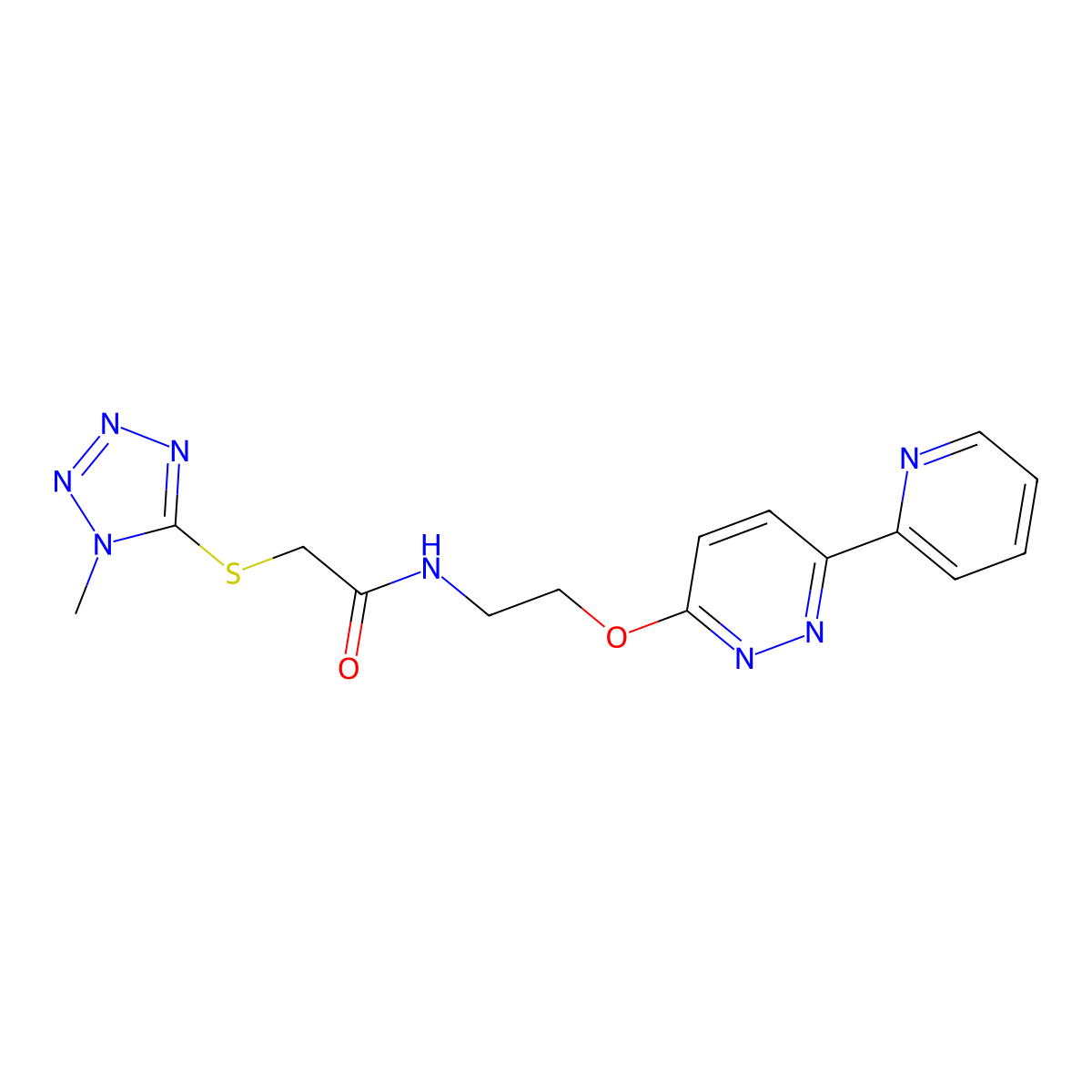 2-((1-methyl-1H-tetrazol-5-yl)thio)-N-(2-((6-(pyridin-2-yl)pyridazin-3-yl)oxy)ethyl)acetamide molecular structure, CAS 1257552-16-1