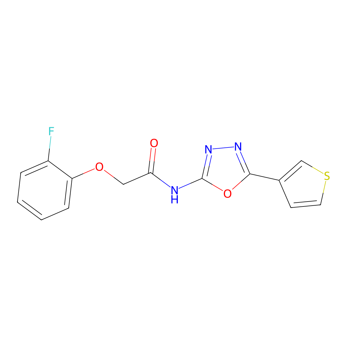2-(2-fluorophenoxy)-N-[5-(thiophen-3-yl)-1,3,4-oxadiazol-2-yl]acetamide molecular structure, CAS 1257552-17-2