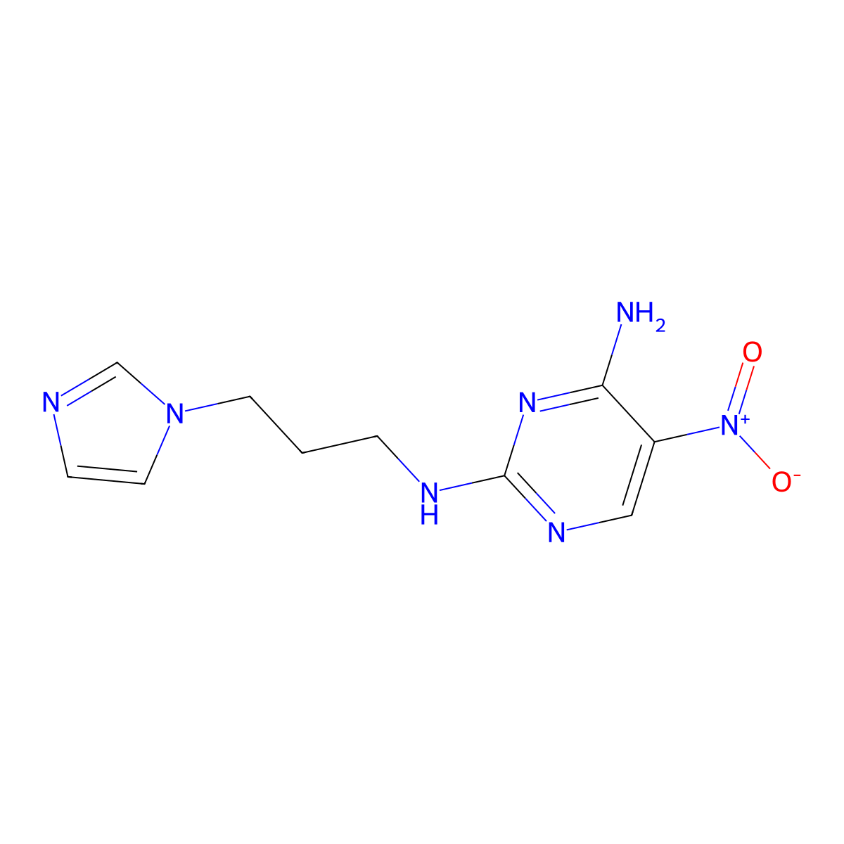 N2-(3-(1H-imidazol-1-yl)propyl)-5-nitropyrimidine-2,4-diamine molecular structure, CAS 1257552-24-1