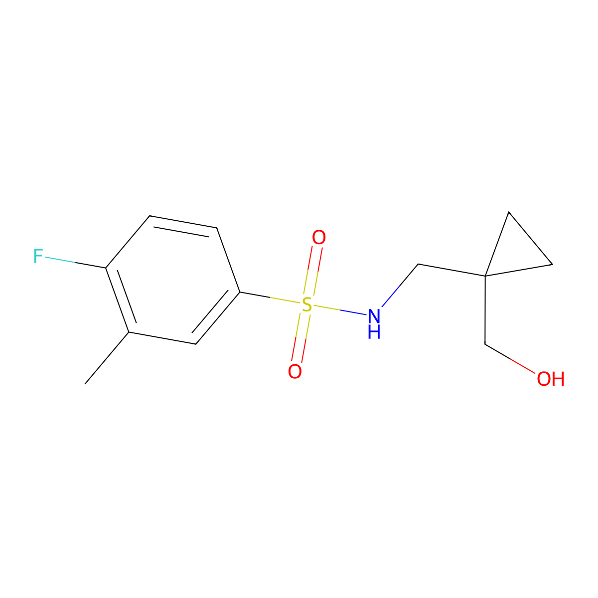 4-fluoro-N-((1-(hydroxymethyl)cyclopropyl)methyl)-3-methylbenzenesulfonamide molecular structure, CAS 1257552-35-4