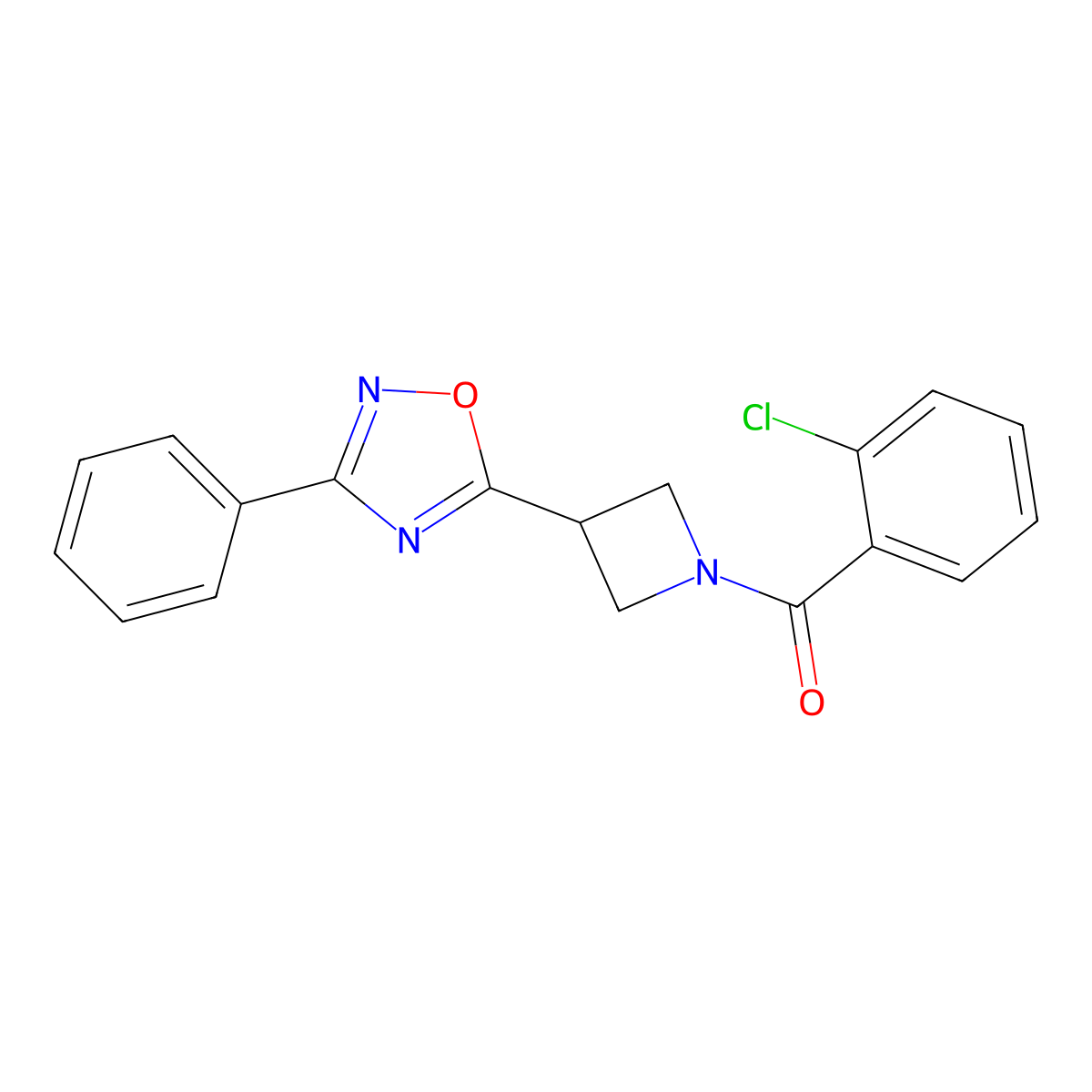 (2-Chlorophenyl)(3-(3-phenyl-1,2,4-oxadiazol-5-yl)azetidin-1-yl)methanone molecular structure, CAS 1257552-36-5