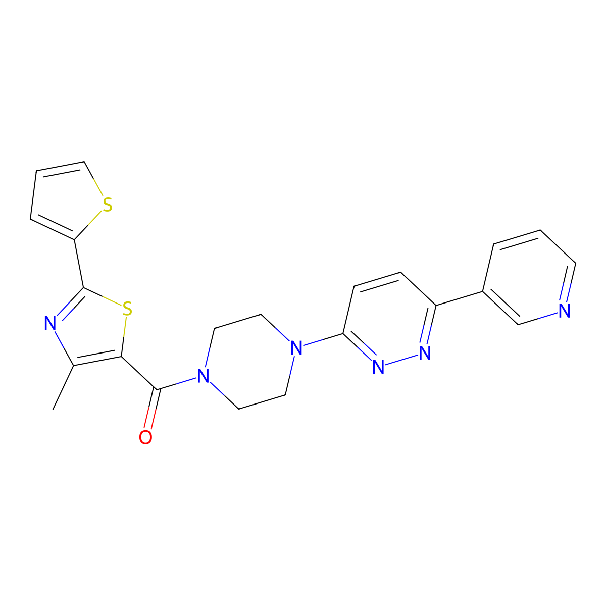 (4-Methyl-2-(thiophen-2-yl)thiazol-5-yl)(4-(6-(pyridin-3-yl)pyridazin-3-yl)piperazin-1-yl)methanone molecular structure, CAS 1257552-37-6