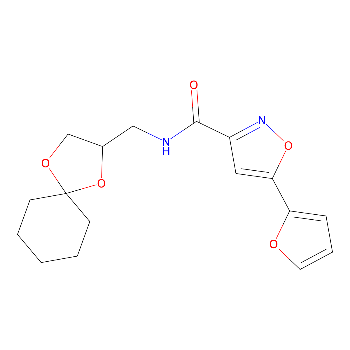 N-(1,4-dioxaspiro[4.5]decan-2-ylmethyl)-5-(furan-2-yl)isoxazole-3-carboxamide molecular structure, CAS 1257552-38-7