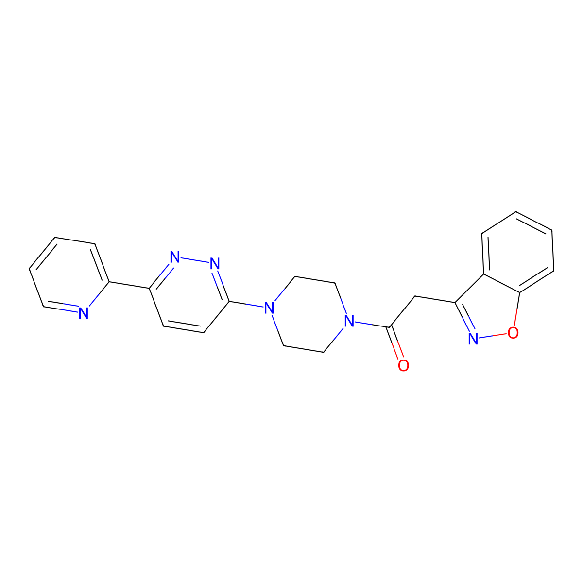 2-(Benzo[d]isoxazol-3-yl)-1-(4-(6-(pyridin-2-yl)pyridazin-3-yl)piperazin-1-yl)ethanone molecular structure, CAS 1257552-43-4