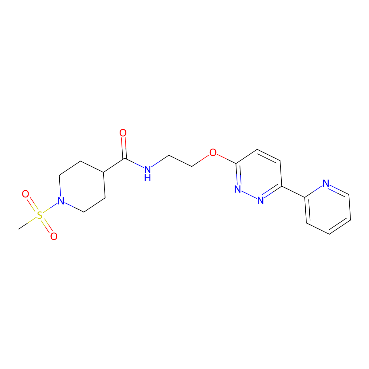 1-(methylsulfonyl)-N-(2-((6-(pyridin-2-yl)pyridazin-3-yl)oxy)ethyl)piperidine-4-carboxamide molecular structure, CAS 1257552-45-6