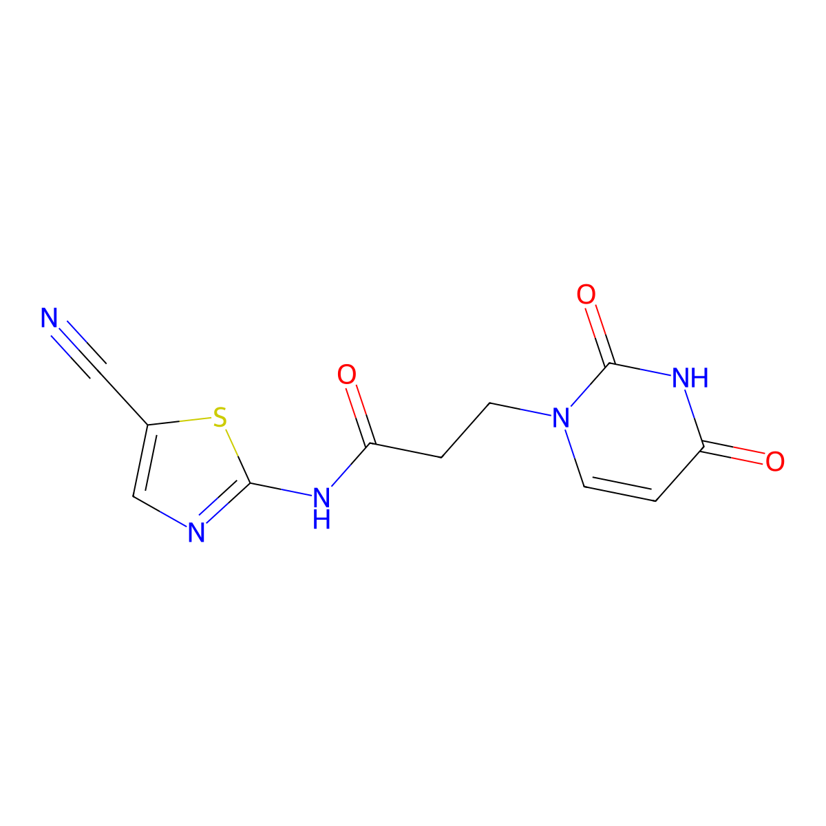 N-(5-cyanothiazol-2-yl)-3-(2,4-dioxo-3,4-dihydropyrimidin-1(2H)-yl)propanamide molecular structure, CAS 1257552-50-3