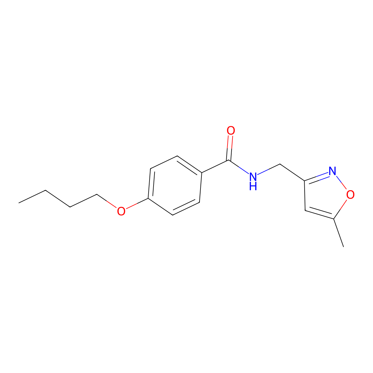 4-butoxy-N-((5-methylisoxazol-3-yl)methyl)benzamide molecular structure, CAS 1257552-67-2