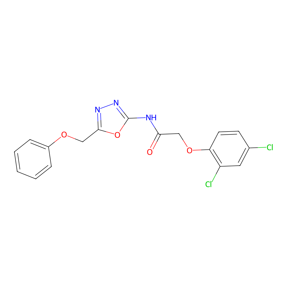 2-(2,4-dichlorophenoxy)-N-[5-(phenoxymethyl)-1,3,4-oxadiazol-2-yl]acetamide molecular structure, CAS 1257552-73-0