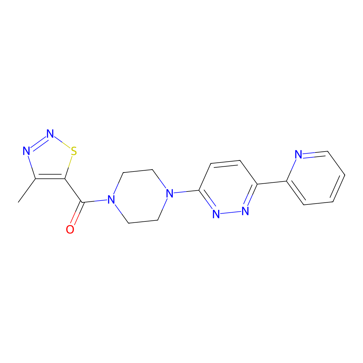 (4-Methyl-1,2,3-thiadiazol-5-yl)(4-(6-(pyridin-2-yl)pyridazin-3-yl)piperazin-1-yl)methanone molecular structure, CAS 1257552-75-2