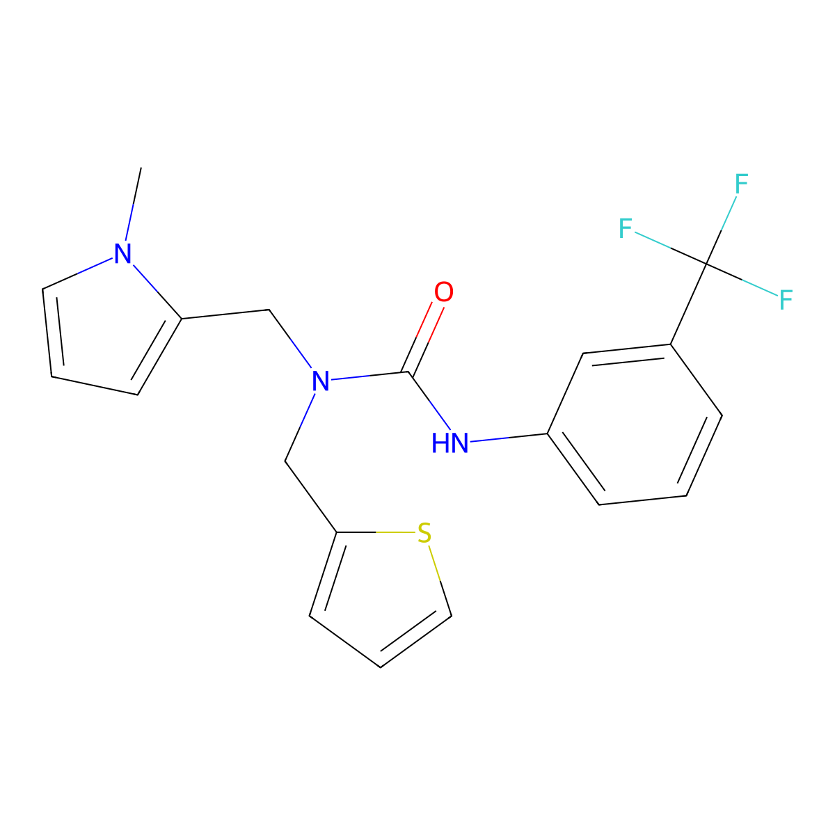 3-[(1-methyl-1H-pyrrol-2-yl)methyl]-3-[(thiophen-2-yl)methyl]-1-[3-(trifluoromethyl)phenyl]urea molecular structure, CAS 1257552-92-3