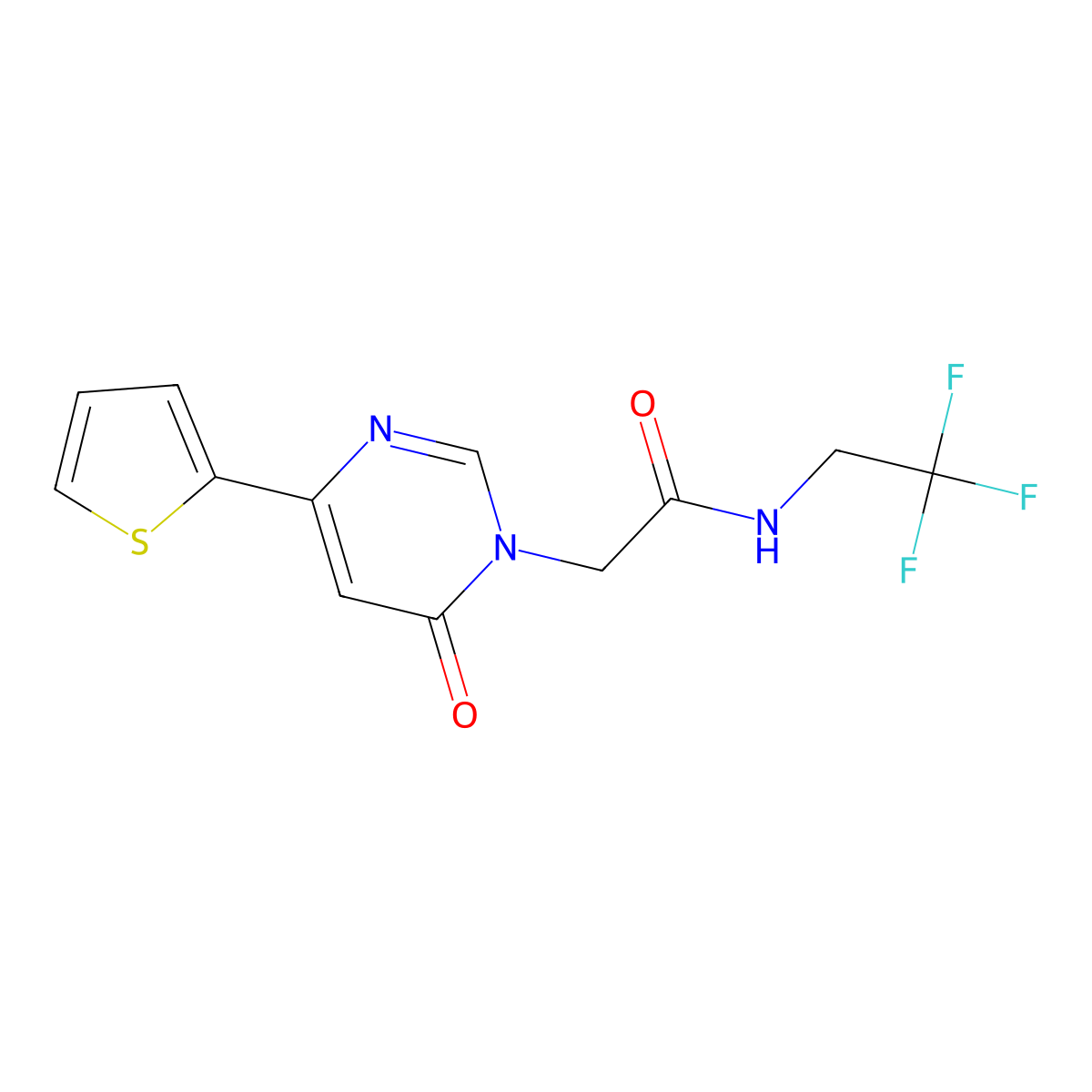 2-(6-oxo-4-(thiophen-2-yl)pyrimidin-1(6H)-yl)-N-(2,2,2-trifluoroethyl)acetamide molecular structure, CAS 1257552-93-4