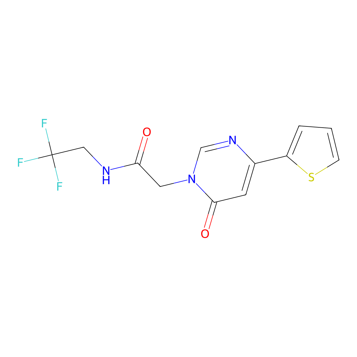 2-(6-oxo-4-(thiophen-2-yl)pyrimidin-1(6H)-yl)-N-(2,2,2-trifluoroethyl)acetamide molecular structure, CAS 1257552-93-4