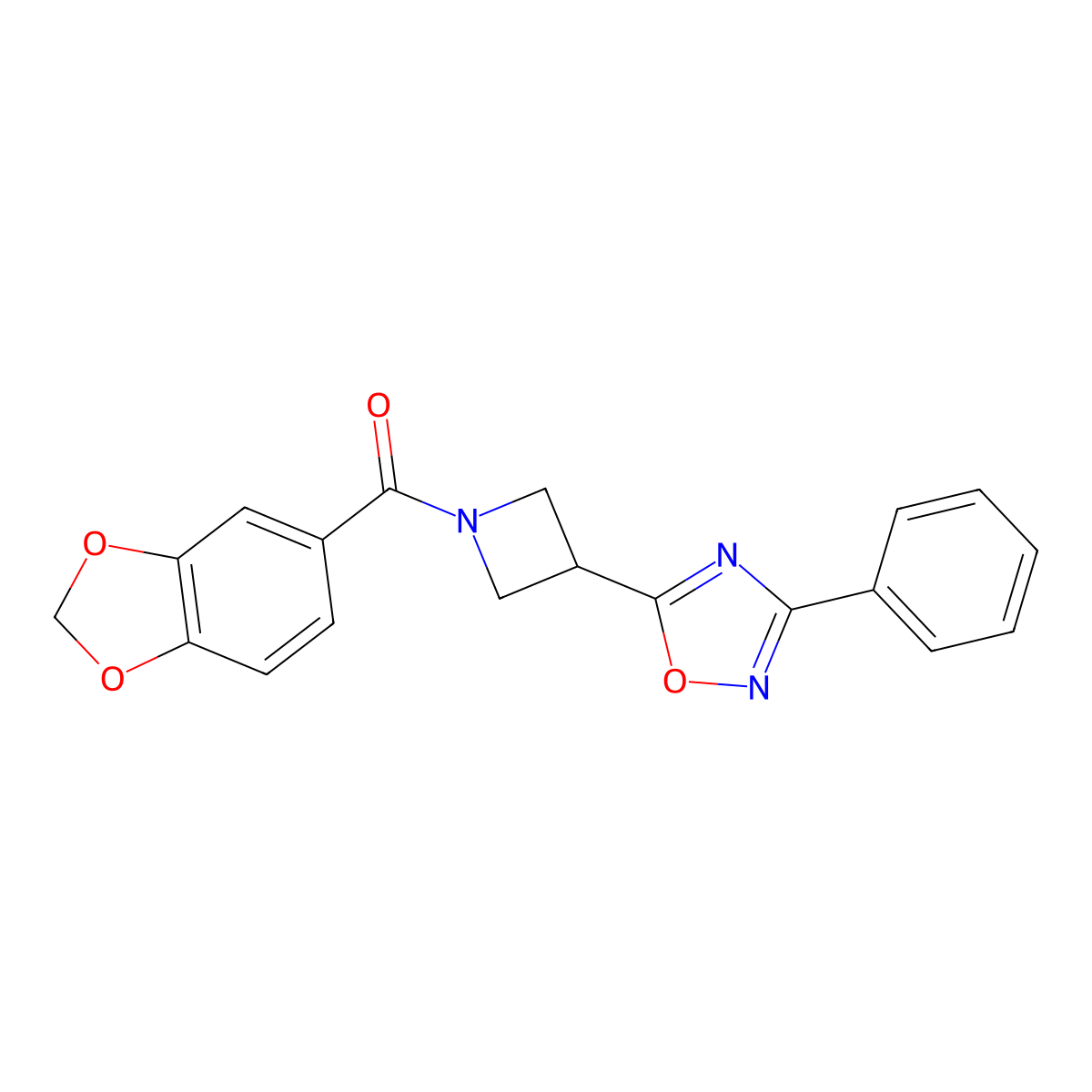 Benzo[d][1,3]dioxol-5-yl(3-(3-phenyl-1,2,4-oxadiazol-5-yl)azetidin-1-yl)methanone molecular structure, CAS 1257552-94-5