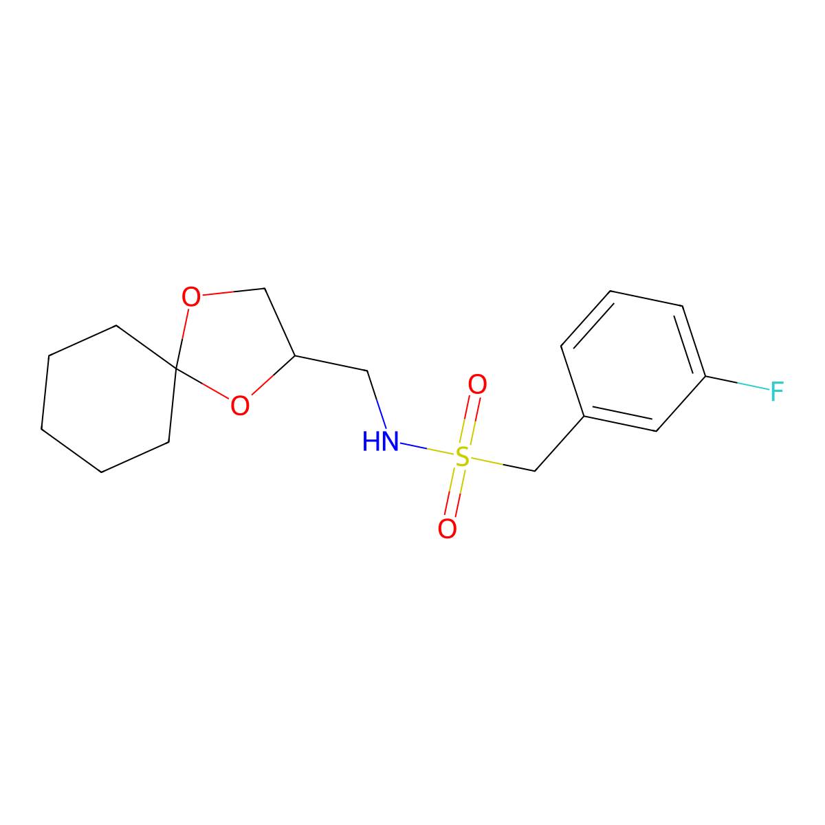 N-(1,4-dioxaspiro[4.5]decan-2-ylmethyl)-1-(3-fluorophenyl)methanesulfonamide molecular structure, CAS 1257552-97-8
