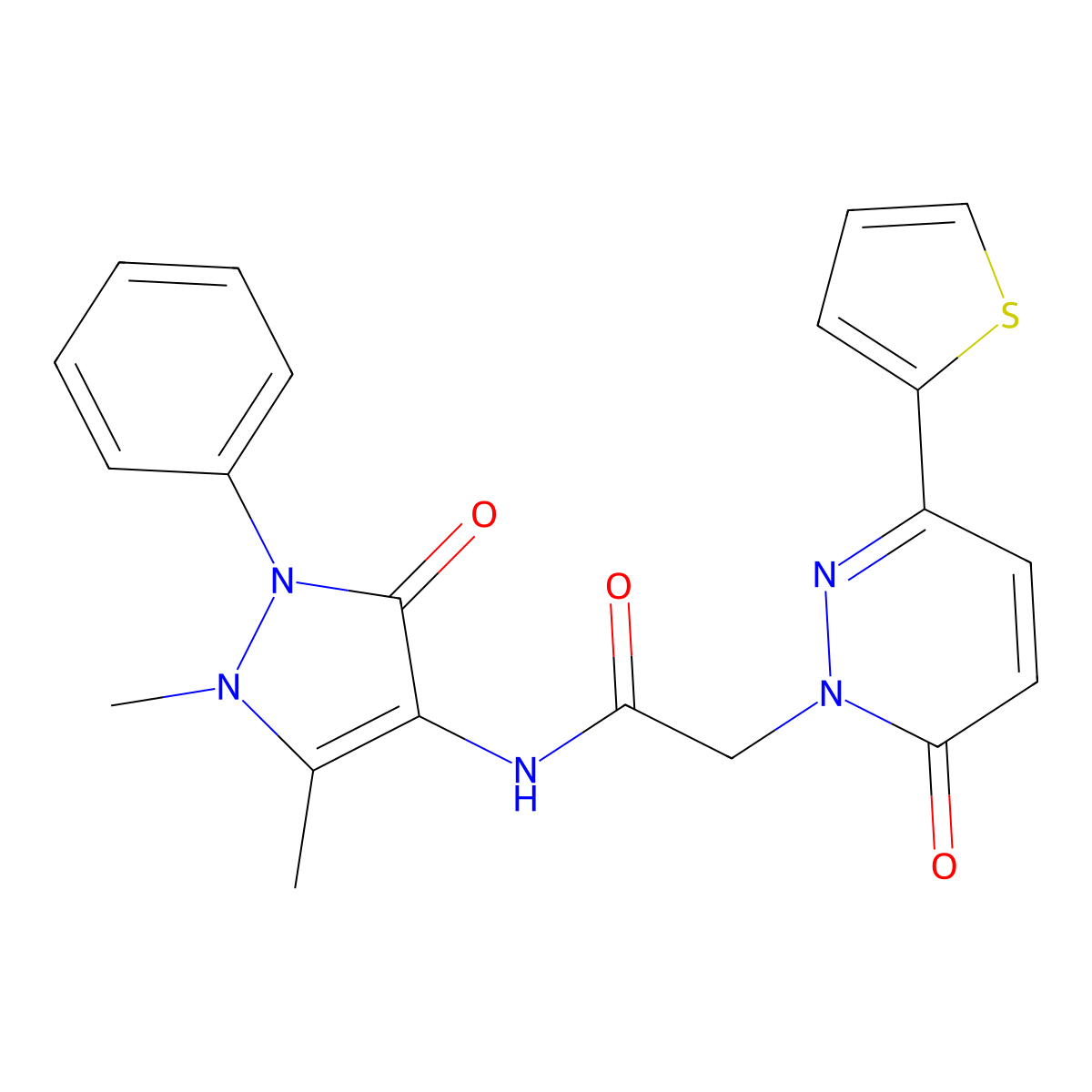 N-(1,5-dimethyl-3-oxo-2-phenyl-2,3-dihydro-1H-pyrazol-4-yl)-2-(6-oxo-3-(thiophen-2-yl)pyridazin-1(6H)-yl)acetamide molecular structure, CAS 1257553-13-1