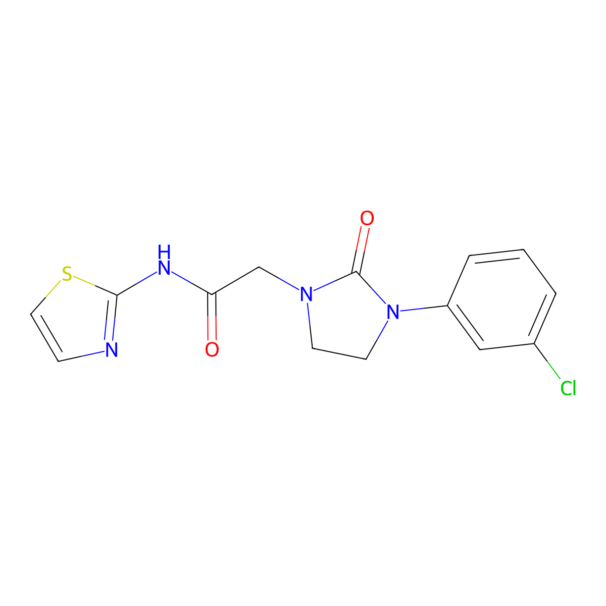 2-(3-(3-chlorophenyl)-2-oxoimidazolidin-1-yl)-N-(thiazol-2-yl)acetamide molecular structure, CAS 1257553-29-9