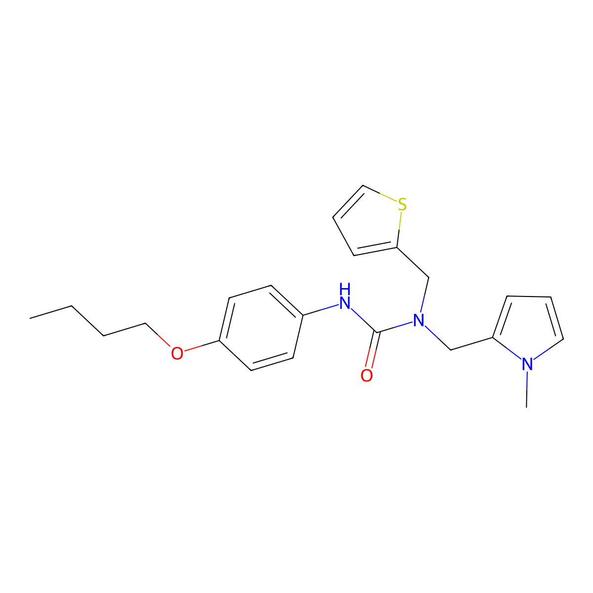 3-(4-butoxyphenyl)-1-((1-methyl-1H-pyrrol-2-yl)methyl)-1-(thiophen-2-ylmethyl)urea molecular structure, CAS 1257553-41-5