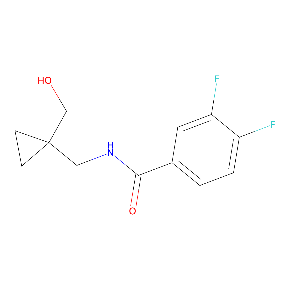 3,4-difluoro-N-((1-(hydroxymethyl)cyclopropyl)methyl)benzamide molecular structure, CAS 1257553-46-0
