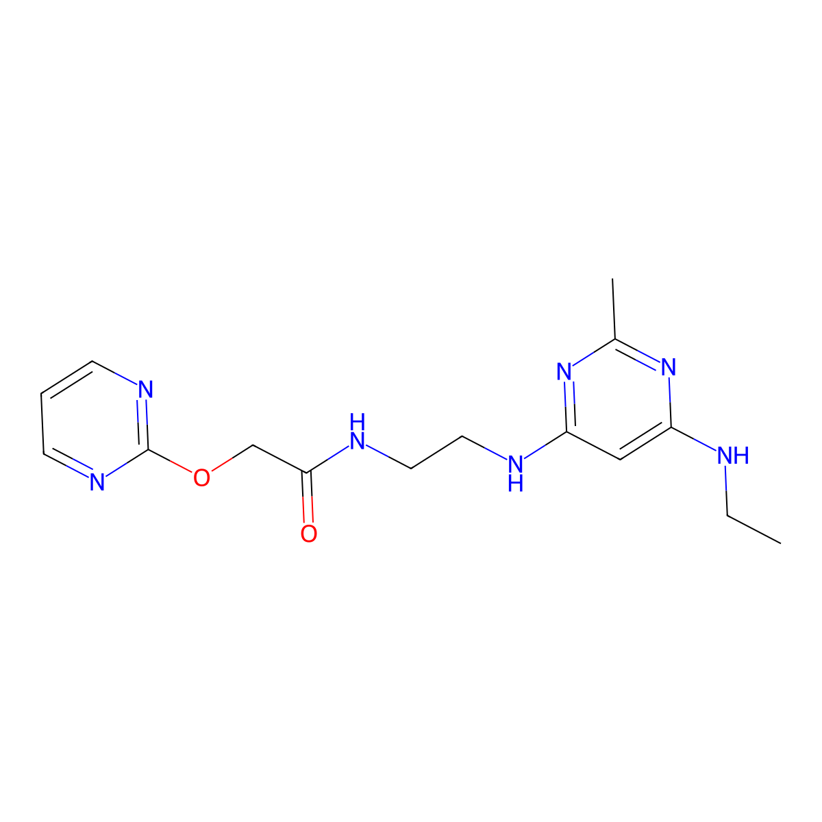 N-(2-((6-(ethylamino)-2-methylpyrimidin-4-yl)amino)ethyl)-2-(pyrimidin-2-yloxy)acetamide molecular structure, CAS 1257553-47-1
