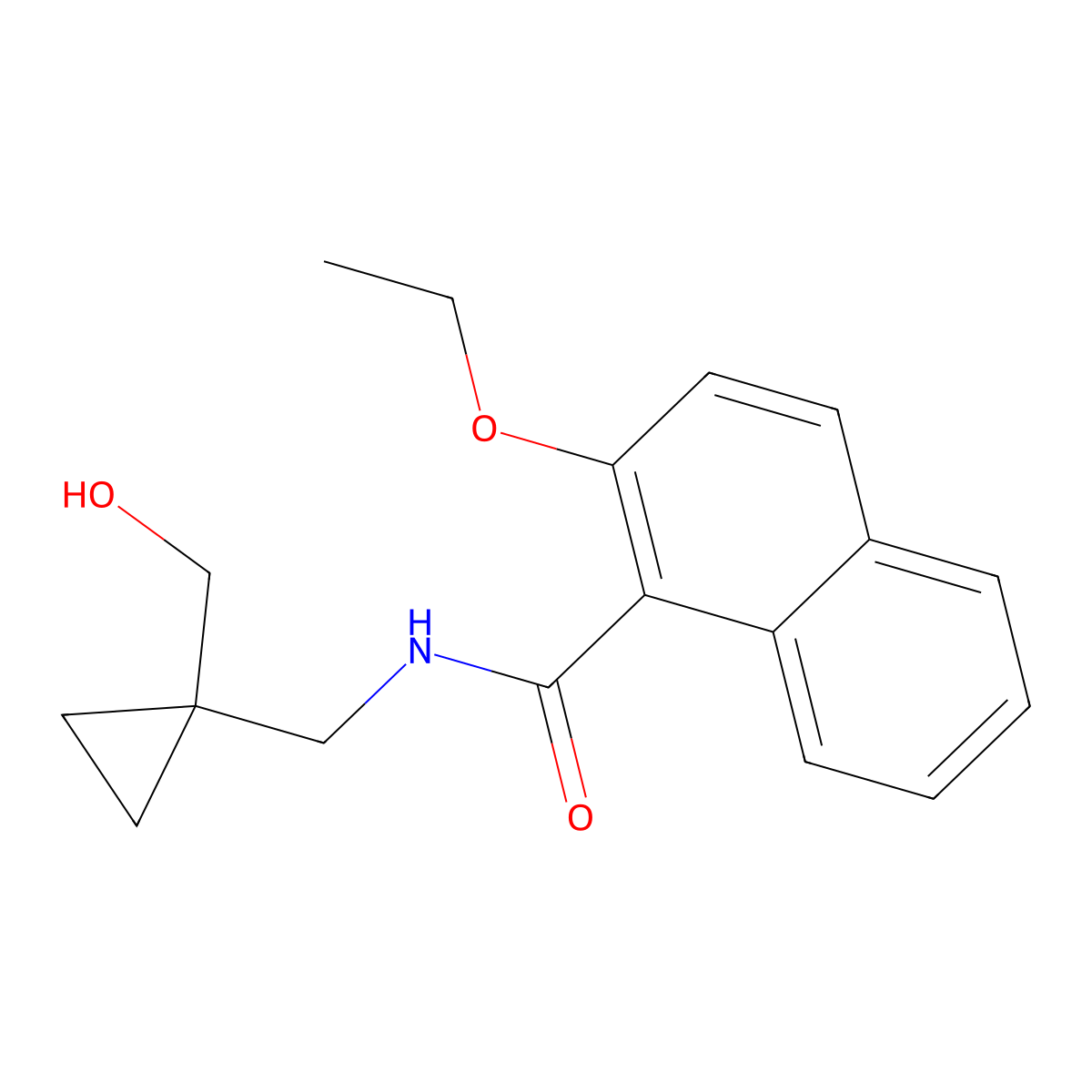 2-ethoxy-N-((1-(hydroxymethyl)cyclopropyl)methyl)-1-naphthamide molecular structure, CAS 1257553-53-9