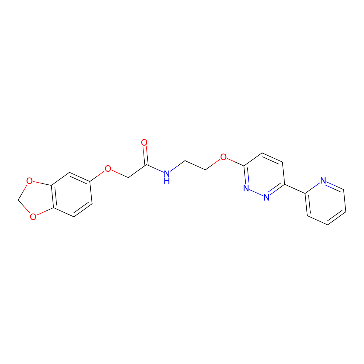 2-(benzo[d][1,3]dioxol-5-yloxy)-N-(2-((6-(pyridin-2-yl)pyridazin-3-yl)oxy)ethyl)acetamide molecular structure, CAS 1257553-57-3