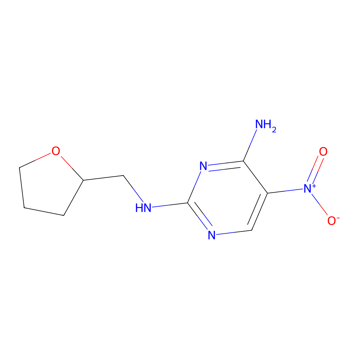 5-nitro-N2-((tetrahydrofuran-2-yl)methyl)pyrimidine-2,4-diamine molecular structure, CAS 1257553-80-2