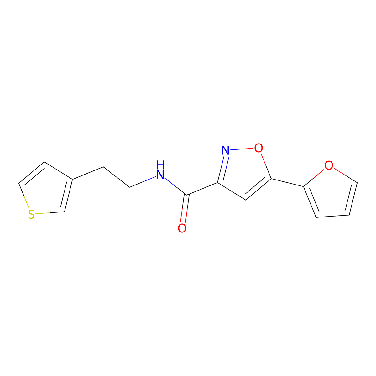 5-(furan-2-yl)-N-(2-(thiophen-3-yl)ethyl)isoxazole-3-carboxamide molecular structure, CAS 1257553-83-5