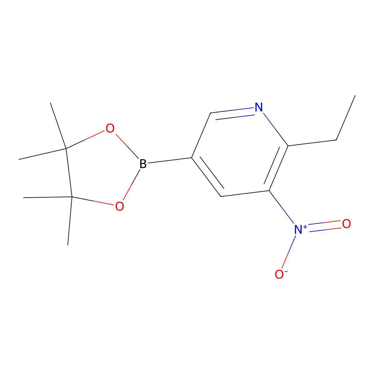 2-Ethyl-3-nitro-5-(4,4,5,5-tetramethyl-1,3,2-dioxaborolan-2-yl)pyridine molecular structure, CAS 1257554-72-5