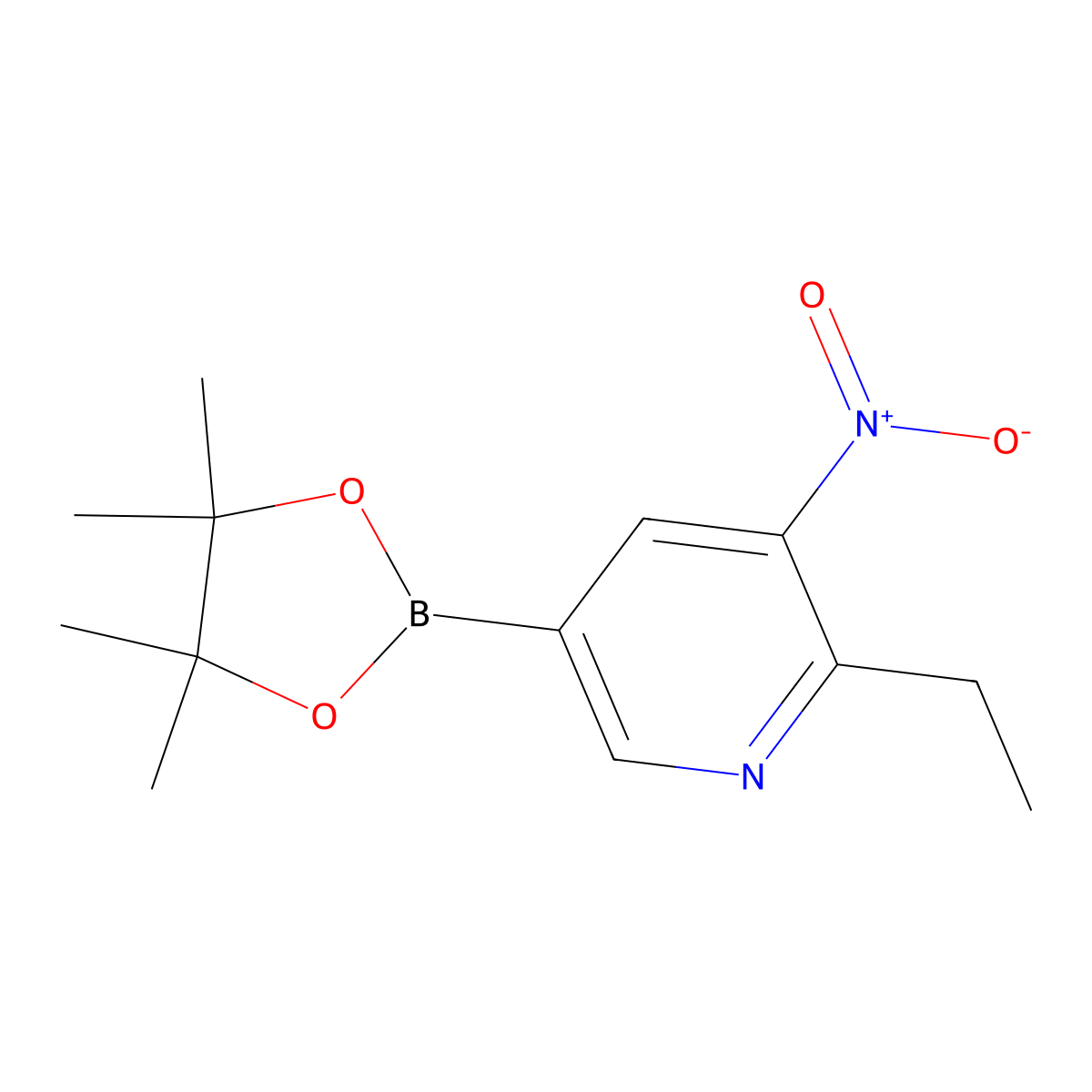 2-Ethyl-3-nitro-5-(4,4,5,5-tetramethyl-1,3,2-dioxaborolan-2-yl)pyridine molecular structure, CAS 1257554-72-5