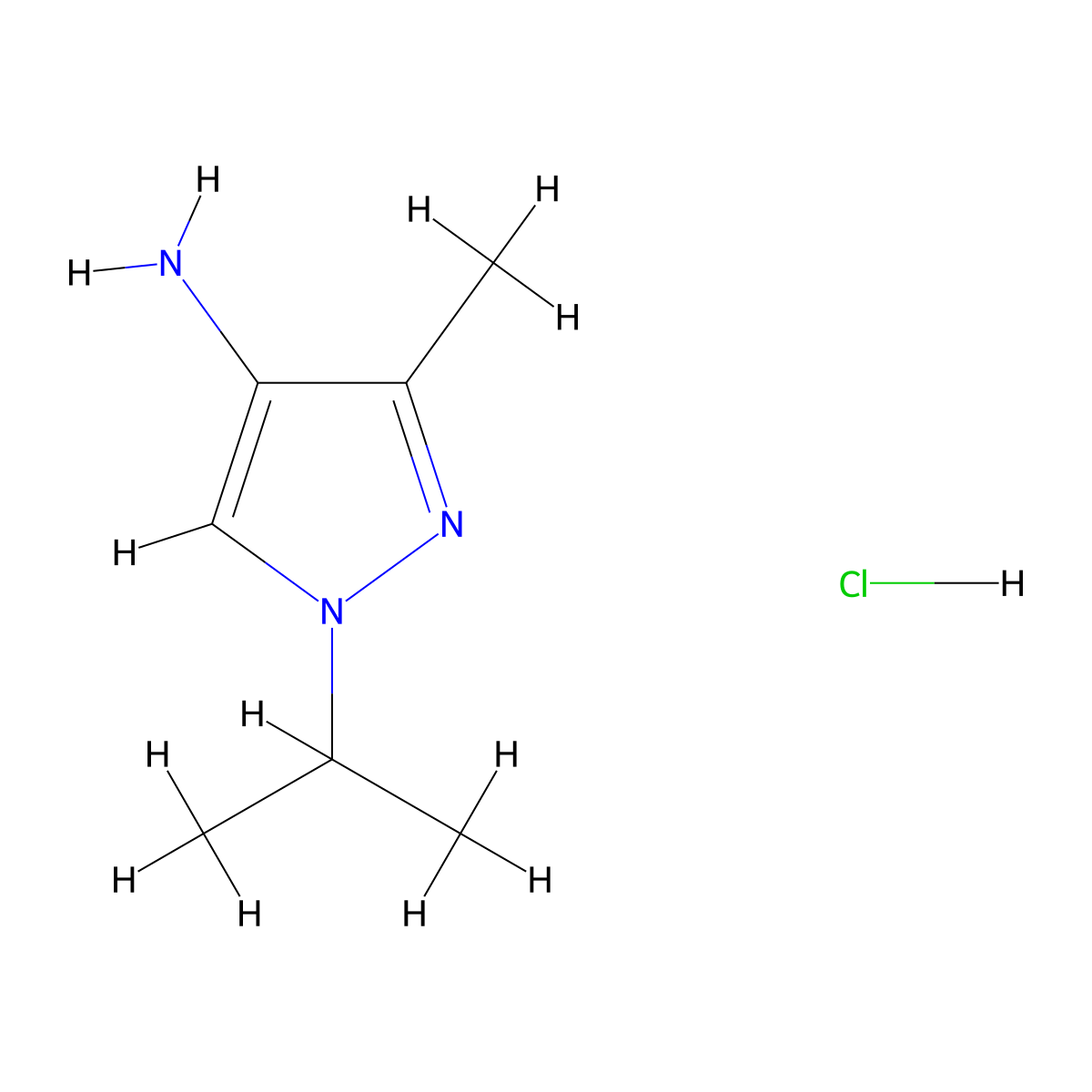 3-methyl-1-(propan-2-yl)-1H-pyrazol-4-amine hydrochloride molecular structure, CAS 1257554-91-8
