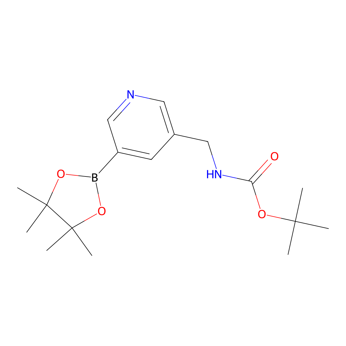 tert-Butyl ((5-(4,4,5,5-tetramethyl-1,3,2-dioxaborolan-2-yl)pyridin-3-yl)methyl)carbamate molecular structure, CAS 1257554-93-0