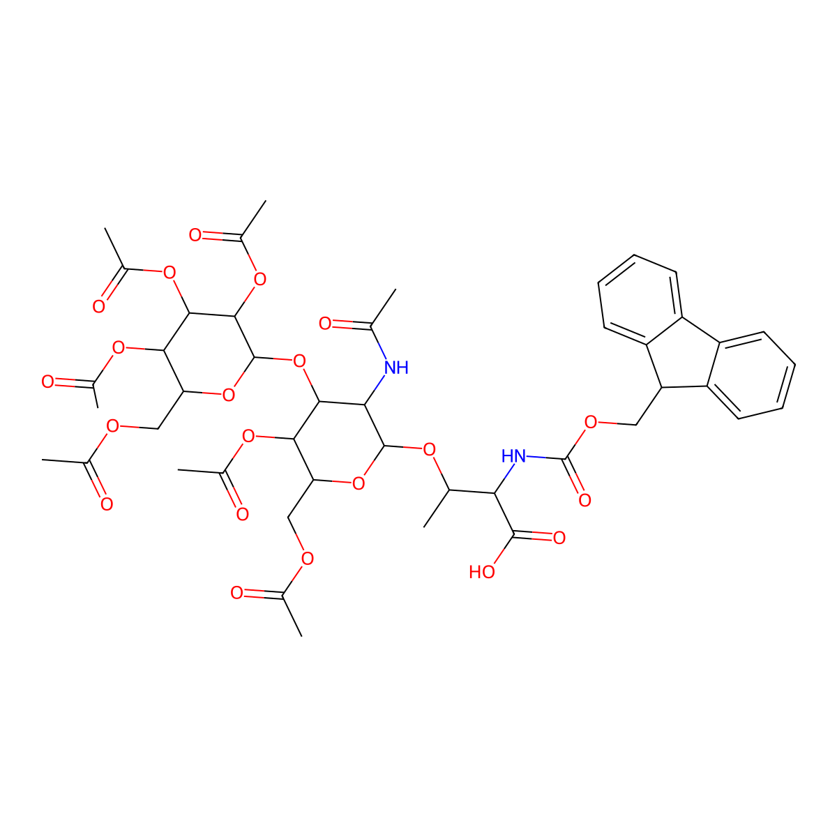 (2S,3R)-3-[(2S,3R,4R,5R,6R)-3-Acetamido-5-acetyloxy-6-(acetyloxymethyl)-4-[(2R,3R,4S,5S,6R)-3,4,5-triacetyloxy-6-(acetyloxymethyl)oxan-2-yl]oxyoxan-2-yl]oxy-2-(9H-fluoren-9-ylmethoxycarbonylamino)butanoic acid molecular structure, CAS 125760-33-0