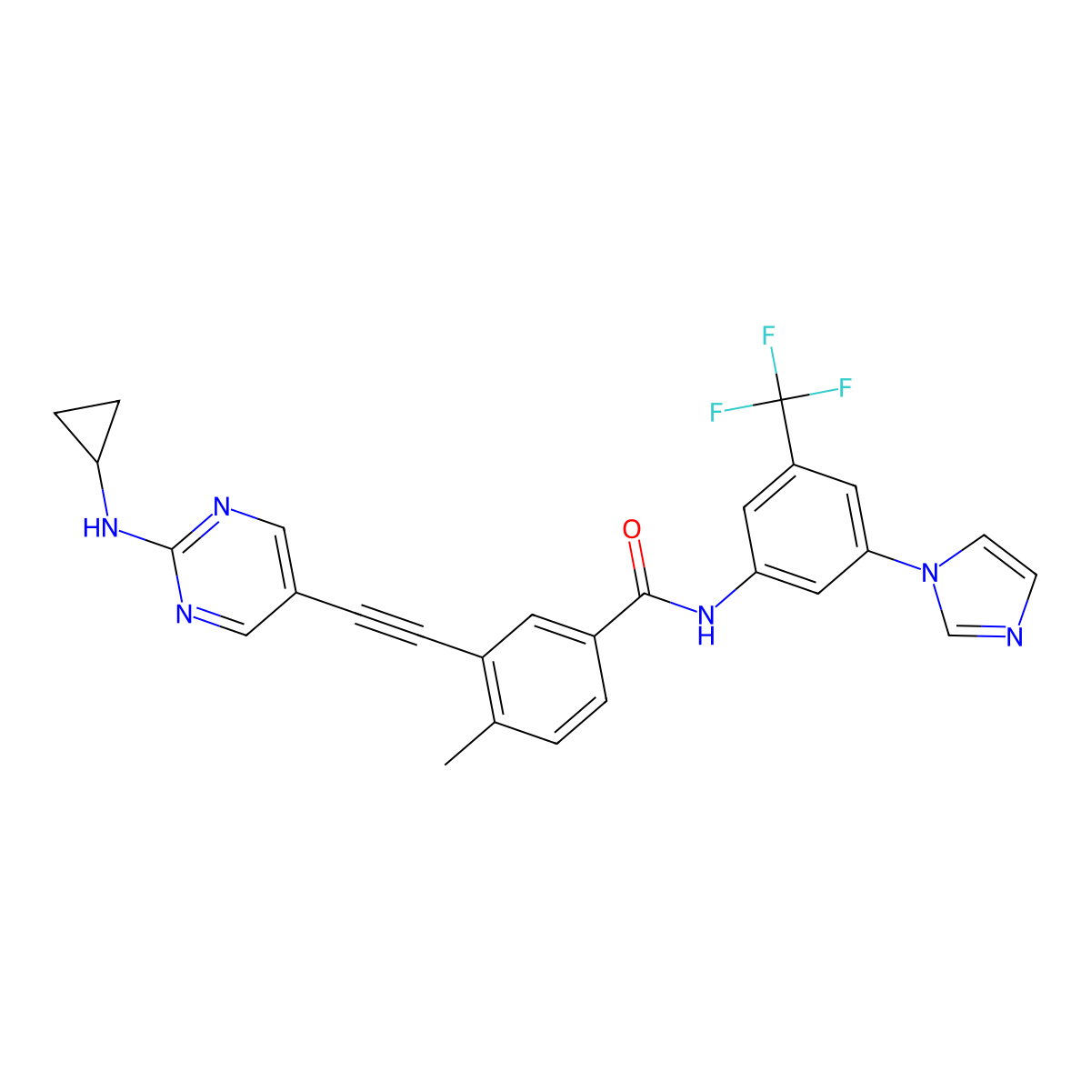 3-[2-[2-(cyclopropylamino)pyrimidin-5-yl]ethynyl]-N-[3-imidazol-1-yl-5-(trifluoromethyl)phenyl]-4-methylbenzamide molecular structure, CAS 1257628-57-1