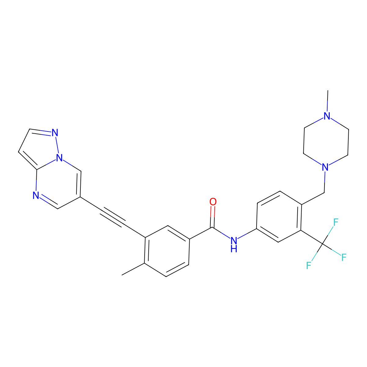 4-methyl-N-[4-[(4-methylpiperazin-1-yl)methyl]-3-(trifluoromethyl)phenyl]-3-(2-pyrazolo[1,5-a]pyrimidin-6-ylethynyl)benzamide molecular structure, CAS 1257628-64-0