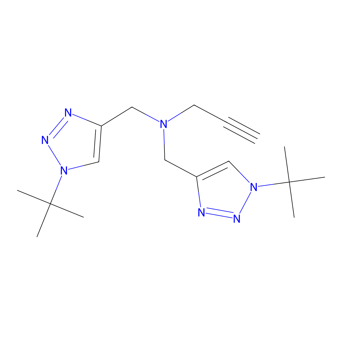 N,N-Bis((1-(tert-butyl)-1H-1,2,3-triazol-4-yl)methyl)prop-2-yn-1-amine molecular structure, CAS 1257633-68-3