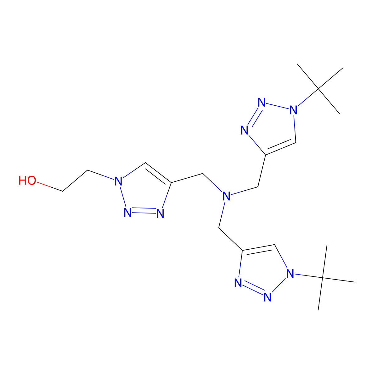 2-(4-((Bis((1-(tert-butyl)-1H-1,2,3-triazol-4-yl)methyl)amino)methyl)-1H-1,2,3-triazol-1-yl)ethan-1-ol molecular structure, CAS 1257633-69-4