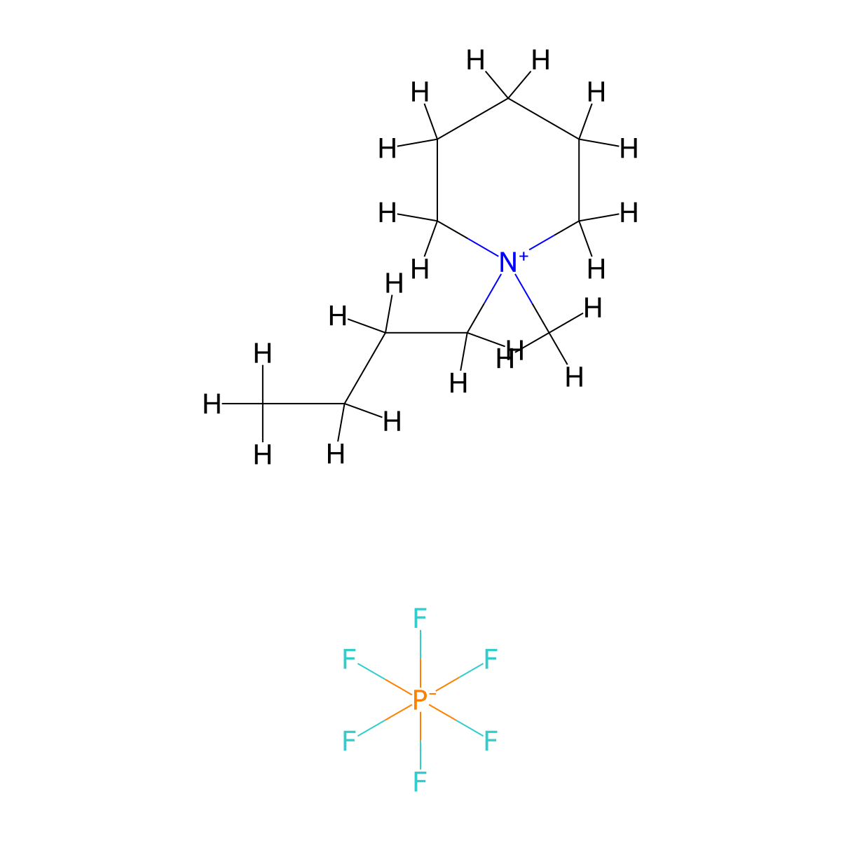 1-Butyl-1-methylpiperidinium hexafluorophosphate molecular structure, CAS 1257647-66-7