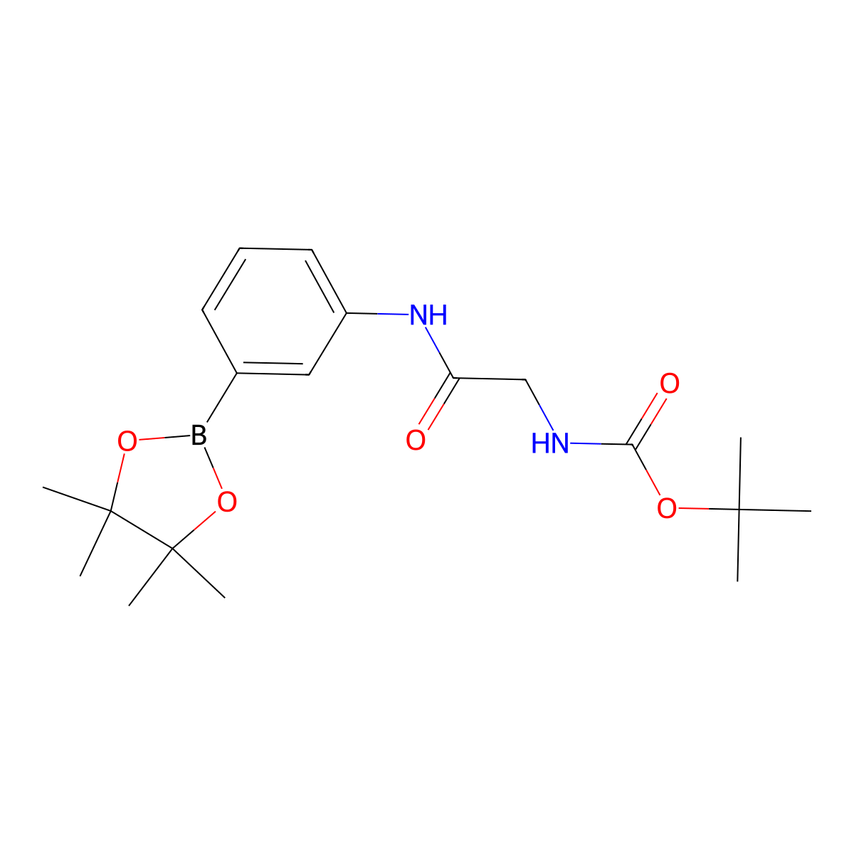 ((3-(4,4,5,5-Tetramethyl-(1,3,2)dioxaborolan-2-yl)-phenylcarbamoyl)-methyl)-carbamic acid tert-butyl ester molecular structure, CAS 1257651-17-4