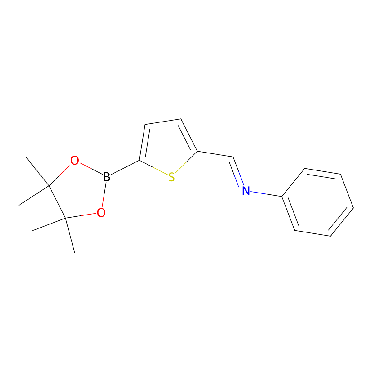 Phenyl-(5-(4,4,5,5-tetramethyl-(1,3,2)dioxaborolan-2-yl)-thiophen-2-ylmethylene)-amine molecular structure, CAS 1257651-22-1
